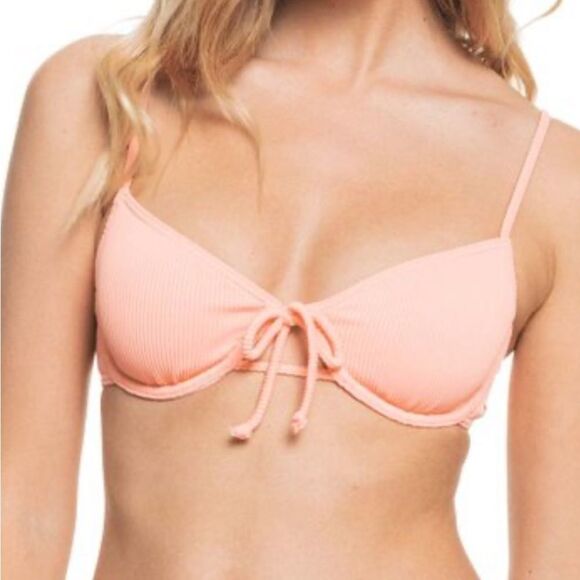 ROXY BIKINI TOP MIND OF FREEDOM PEACH AMBER TIE FRONT UNDERWIRE BIKINI TOP NWT - Picture 1 of 6
